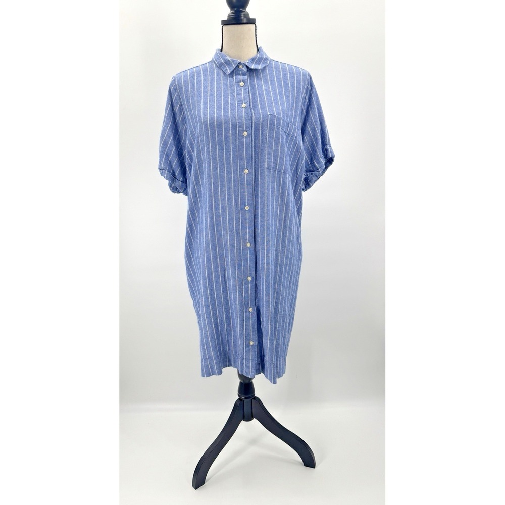 Old Navy Linen Mini Shirt Dress XL Striped Pocket Beach Nautical Coastal Cottage